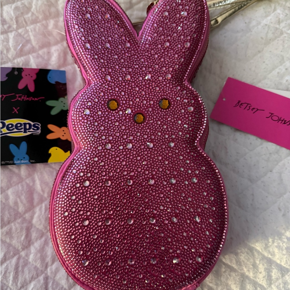 NWT - Betsey Johnson Pink Peeps Bedazzled Bunny Crossbody Bag
